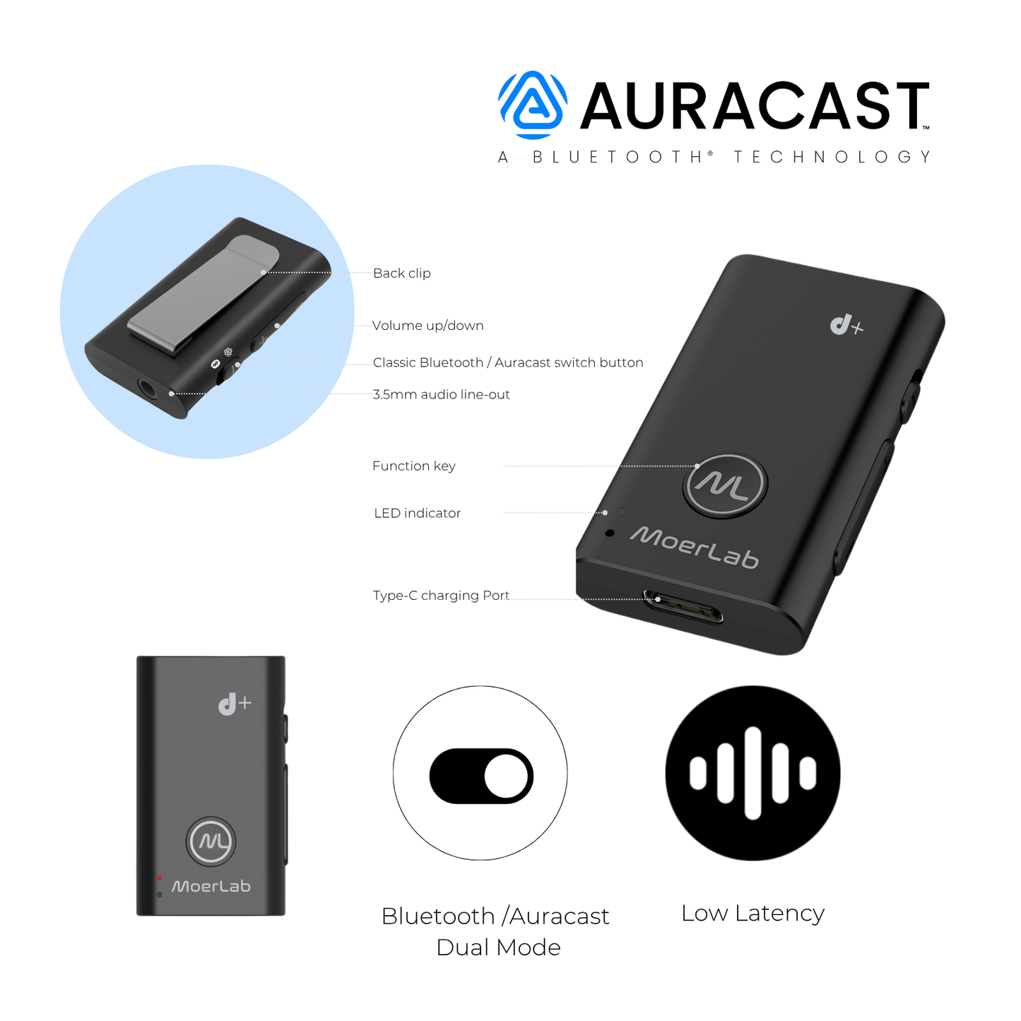 MoerDuo Plus™Auracast™廣播音訊接收器