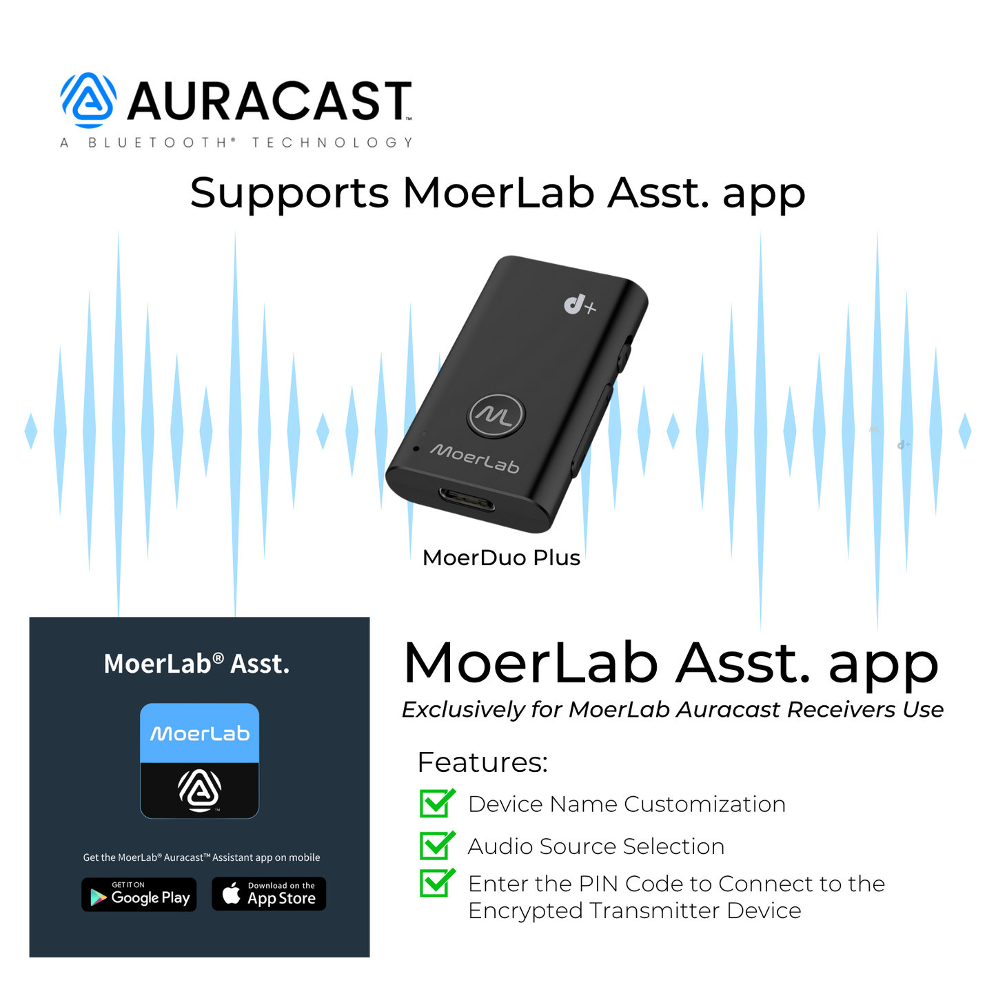 MoerDuo Plus™Auracast™廣播音訊接收器